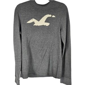 Hollister‎ Thermal Shirt Men Large Gray Long Sleeve Waffle Knit Seagull Athletic